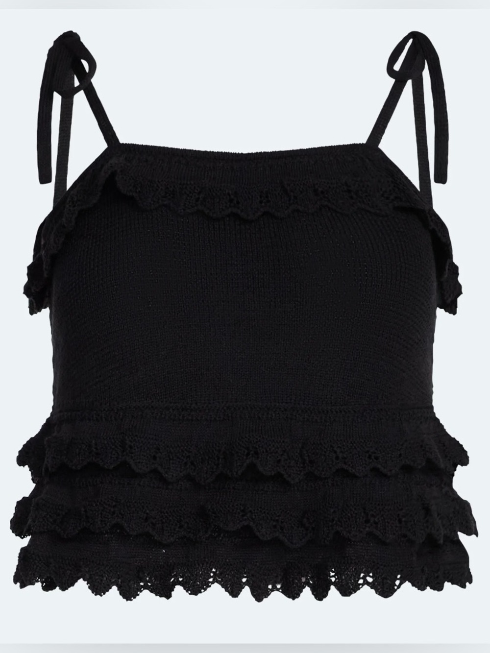 NWT Scoop Black Tie Strap Ruffle Sweater Knit Tank Top Women M 8-10